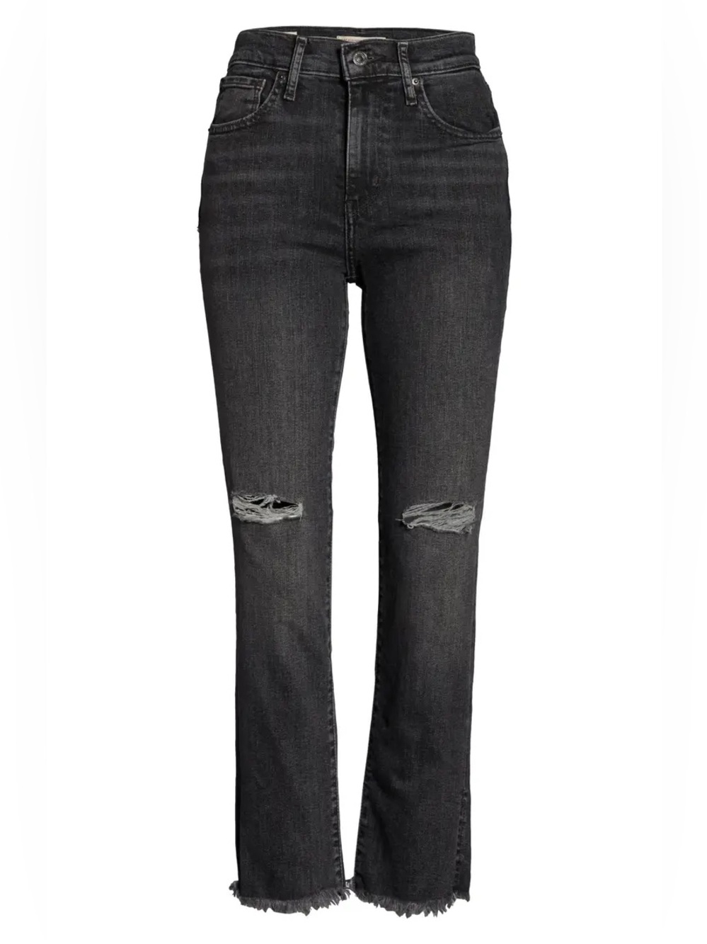 Levi's 724 High Rise Straight Leg Split Hem Jeans In Dark Wash Black